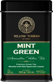 YELLOW TURBAN Mint Green Tea Whole Leaf Green Tea With Spearmint Leaves | Natural Antioxidant Green Tea Tin