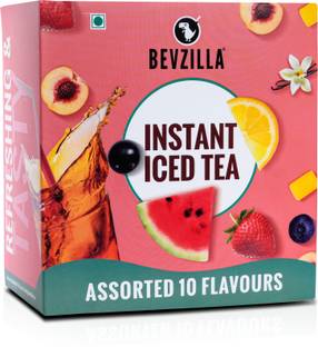 Bevzilla Instant Iced Tea Powder - Pack of 10 Different Flavours, Cold Brew Mixed Fruit Iced Tea Box