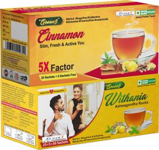 all greenz GREEN TEA By SMW's With Withania + Cinnamon 2 Different Flavours Cinnamon Green Tea Bags Box