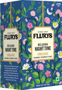 Flurys Relaxing Organic Night Time Mint, Chamomile, Fennel Herbal Infusion Tea Bags Box