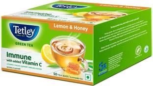 Tetley Lemon & Honey Flavored Green Tea, Immune with Added Vitamin C Green Tea Box