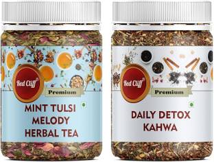 RED CLIFF Mint Tulsi Melody Herbal Tea & Daily Detox Kahwa | Combo Pack Of 2 | Herbal Tea Plastic Bottle