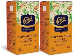 CARE ASHWAGANDHA SPICED GREEN TEA - 50 TEA BAGS Black Pepper, Cardamom, Cinnamon, Cloves, Ginger, Tulsi, Herbs Green Tea Bags Box