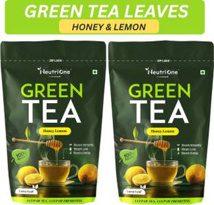 NeutriOne Honey & Lemon Green Tea Loose Leaf for Weight Loss | 100% Natural & Refreshing Lemon, Honey Green Tea Pouch