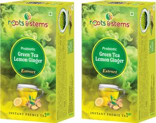 Roots & Stems Green Tea Lemon Ginger Extract Premix |Green Tea with Probiotic for Fat Loss Lemon, Ginger Green Tea Box