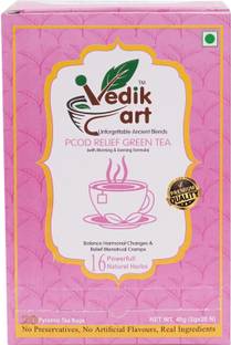 Vedik Art PCOD Relief Green Tea With Morning & Evening Formula Reduce Menstrual Cramps Tulsi Green Tea Box