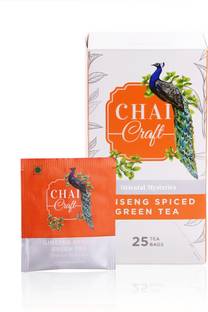 Chai Craft Ginseng Spiced Herbal Super Detox Green Tea, 25 Tea Bags Unflavoured Herbal Tea Bags Box