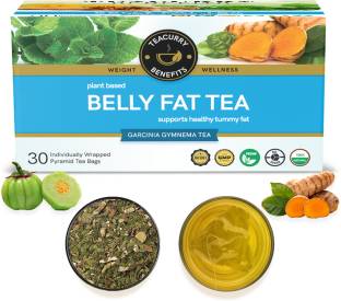 TEACURRY Belly Fat Tea (1 Month Pack, 30 Tea Bags) - Helps with Belly Fat, Water Weight Assorted Herbal Tea Bags Pouch