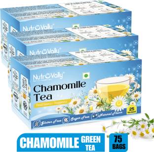 NutroVally Chamomile Tea for Stress Relief | 100% Better Sleep & Calming Loose Leaves Chamomile Green Tea Bags Box