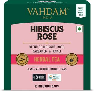 Vahdam Teas Organic Hibicus Rose Hibiscus, Rose Herbal Tea Bags Box