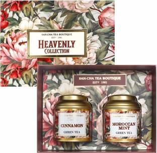 SANCHA Heavenly Collection Tea Gift Box|Loose Leaf|Tea Assortment|Gift of Health|Detox Mint Green Tea Mason Jar