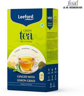 Leeford Premium Ginger Lemongrass Green Tea | Refreshing & Immunity Boosting Ginger, Lemon, Grape Green Tea Bags Box