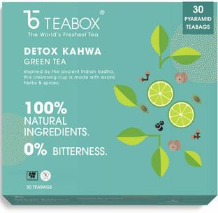 Teabox Detox Kahwa Green Tea For Natural Body Cleanse & Cold Relief 30 Teabags Spices Green Tea Bags Box
