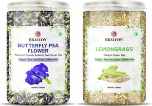 BRALCON Organic Butterfly Pea Flower Tea, Lemongrass Tea Combo Pack 100g Each| Herbal Tea Plastic Bottle