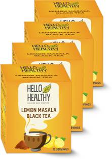 Hello Healthy Lemon Masala Black Tea Box Instant Tea Boost Immunity Pack of 4 (48 Sachets) Lemon Black Tea Box