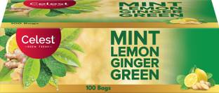 Celest Green Tea, 100 Tea Bags - Mint Lemon Ginger| Tea Bags | Green Tea | Mint, Lemon, Ginger Green Tea Bags Box