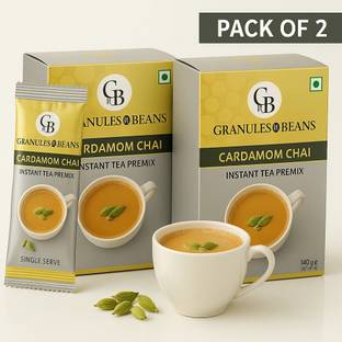 Granules and Beans Cardamom Tea Instant Premix (Pack of 2) | 100% Natural Elaichi Chai Instant Premix | 10 Sachets of 14gms Each Chai for Immunity & Freshness Cardamom Instant Tea Box