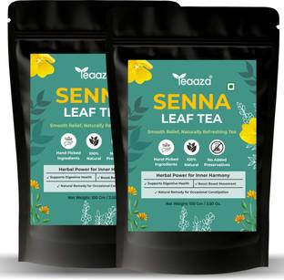 Teaaza Organic Senna Leaf Tea for Constipation, Digestion & Skin, 2x100g Loose Herbs Green Tea Pouch