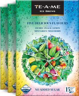 TE-A-ME Five Delicious Flavours Pack of 3 Lychee, Wild Berry Peach, Mint, Lemon, Berry Infusion Tea Bags Box