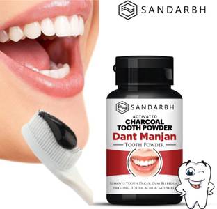 Sandarbh Teeth Whitening Charcoal Powder Gutka Stain and Yellow Teeth Removal powder Teeth Whitening Kit