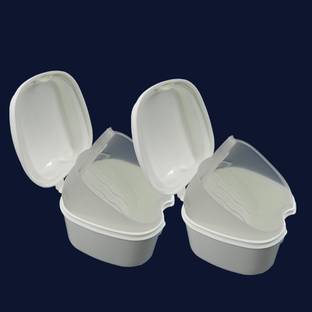 Dentosmile Denture Box in White -Orthodontic Storage Case Tooth Holder with Strainer(2) Teeth Whitening Kit