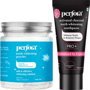 Perfora Activated Charcoal Teeth Whitening Toothpaste,Teeth Whitening Powder Triple Mint Teeth Whitening Kit