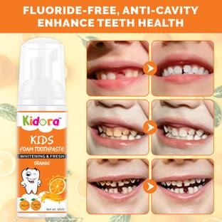 Kidora Kids Foam Toothpaste Orange Flavor, Fluoride Free, Anti-Cavity- Ages 3 Plus- Toothpaste