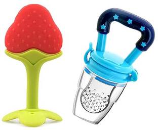 FIRST TREND Star Nibbler Fruit Shape Silicone Teether Soother with Baby Fruit Nibbler Teether