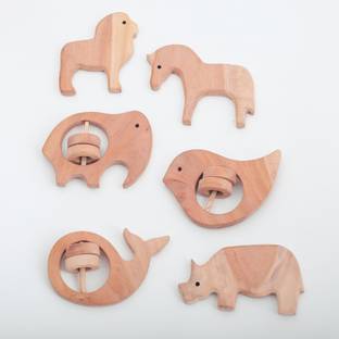 RISKWIN Natural Neem Wood Teether – Handmade Animal Shapes Teether