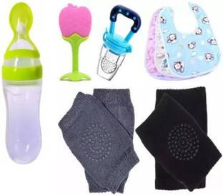 qtypie BABY FEEDER, TEETHER, FRUIT NIBBLER, BIB, KNEE AND ELBOW PROTECTOR Teether and Feeder