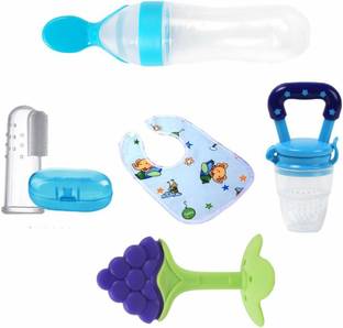 Smiley mia Baby fruit nibbler, teether, finger brush, bib & spoon feeder for feeding Teether and Feeder