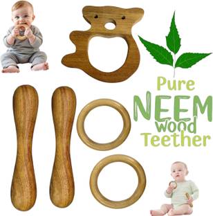Shreeja Shilpcraft Natural Neem Wood Teether for Babies – Chemical Free & Safe Teether