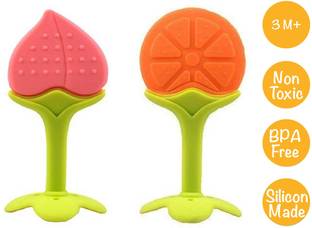 mastela Silicone BPA Free Fruit Shape Teethers for Baby/Infants (Peach & Orange) Teether