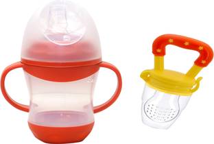 TINNY TOTS Baby Feeding Sipper 200Ml Bottle For Water And Milk With Silicone Fruit Nibbler Teether and Feeder