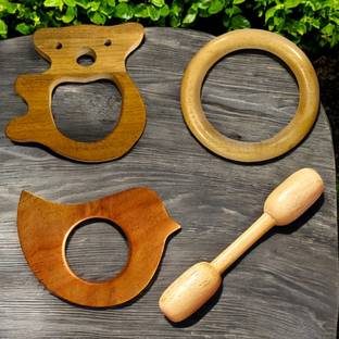 Shreeja Shilpcraft Handmade Baby Neem Teether and Rattles Feeder