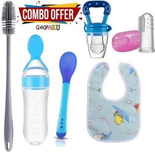 Goyoku Baby Spoon Bottle, Nibbler, Spoon, Bib, Finger brush, Bottle Brush Teether and Feeder