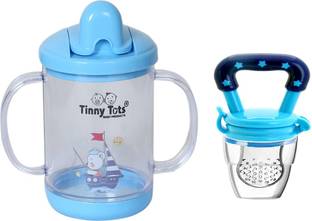 TINNY TOTS Baby Feeding Sipper 200ml Bottle For Water And Milk With Silicone Fruit Nibbler Teether and Feeder