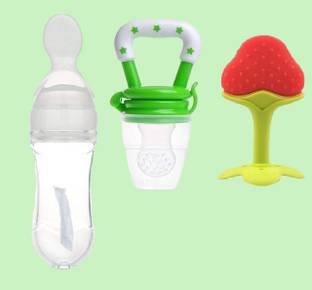 GRAYSEE Silicone Squeeze Food & Fruit Feeding Spoon Bottle, Teether, Pacifier, Nipple Teether and Feeder