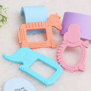 R for Rabbit Tiny Bites Safari – Cute Baby Silicone Teether Pack of 3 Teether and Feeder