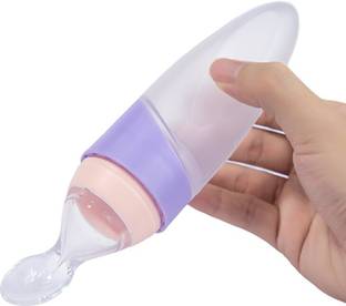 Enjoy Life Natural Touch Silicone Travel Infants Squeeze Bottle Feeder, 3 Ounce/90 ml, Baby Food Dispensing Spoon and Teething Feeder Teether