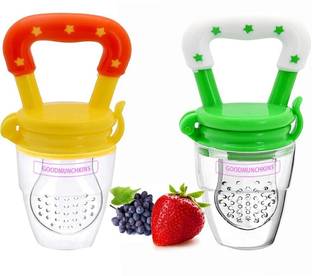 Goodmunchkins Medium Fresh Food Nibbler Fruit Feeder Silicon Nipple Pacifier Color Green & Yellow Pack of 2 Teether and Feeder