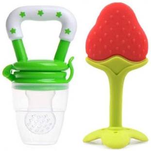 Kidsify Nibbler Soother for Babies Fruit Feeder Kids Nipple Pacifier for Fruit Vegetable and Fruit Shape Silicone Teether (Set of 2) Teether