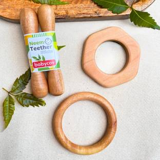 BABYCOV Neem Wood Teethers for Baby| Set of 4 | for 3 Months Baby. (Hexagon Sick Ring) Teether