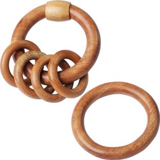 TINIGREEN Neem Wood Teethers for Baby Set of 2 | for 3 Months Baby |One Rattle One Ring Teether