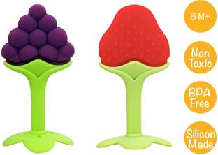 mastela Silicone BPA Free Fruit Shape Teethers for Baby/Infants (Grapes & Strawberry) Teether