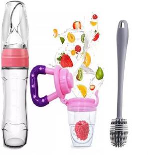 Vadhavan 3pcs 90ml Baby Feeding Bottle, Food Feeder & Cleaning Brush Teether and Feeder