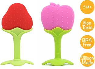 Drisona' Silicone BPA Free Fruit Shape Teethers for Baby/Infants (Strawberry & Apple) Teether