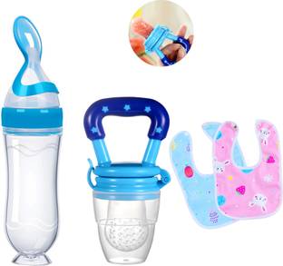 THE LITTLE BUNNY HOP IN STYLE Baby fruit feeder nibbler, spoon bottle and baby bib cloth daily food catcher Teether and Feeder
