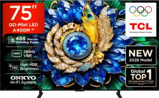 TCL A400M 189.31 cm (75 Inch) Ultra HD (4K) Mini LED Smart Google TV 2026 Edition with ONKYO Hi-Fi Sys...