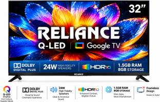 Reliance 80 cm (32 inch) QLED HD Ready Smart Google TV with Next Generation Google Smart Q-Led Tv Plat...